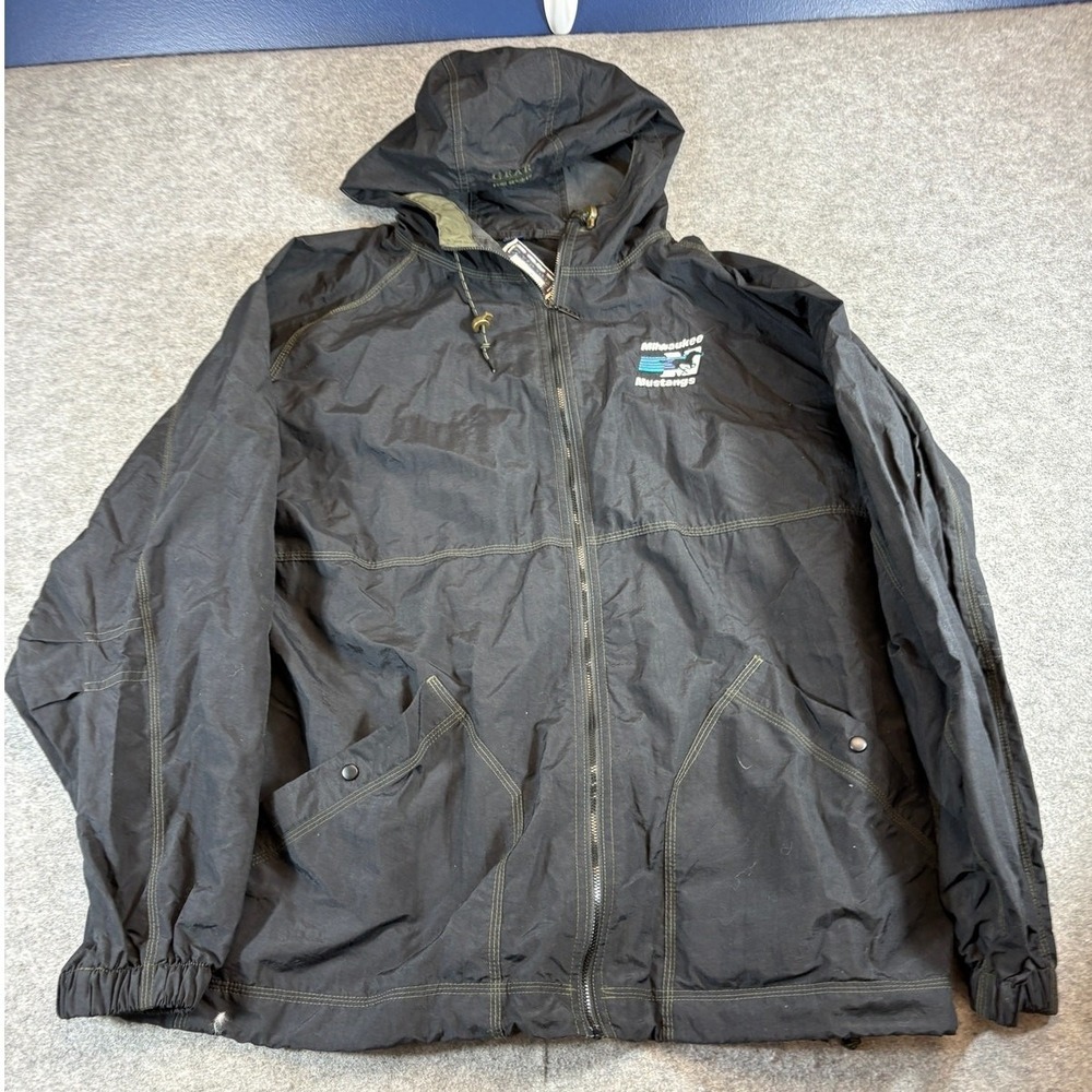 Vintage 90s Milwaukee Mustangs AFL Windbreaker Jacket Mens XL Black Gear Sport